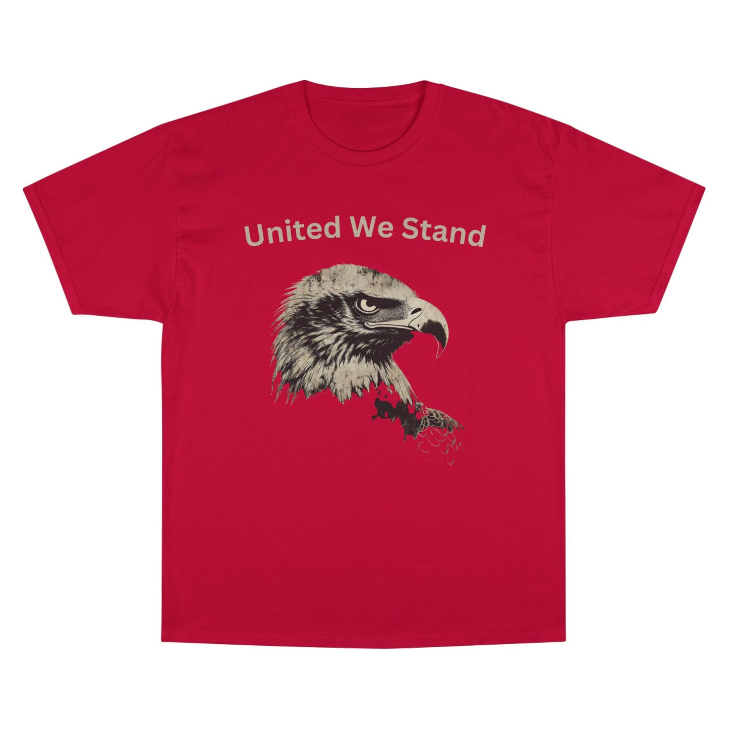 United We Stand text above an eagle head on a Champion Tee