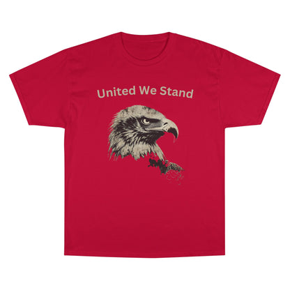 United We Stand text above an eagle head on a Champion Tee