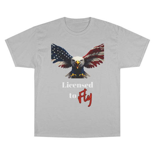 Licensed To Fly Patriotic Eagle on a Champion T-shirt