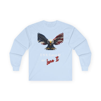 USA Love It Or Leave It Patriotic Eagle on a long sleeve tee