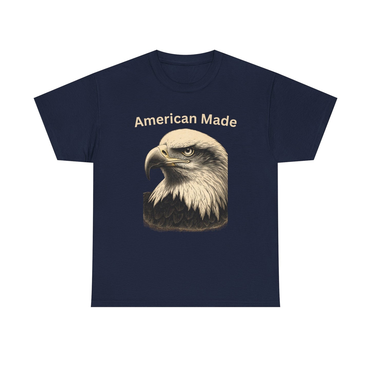Engraved Eagle - American Made - text on the top of a Heavyweight T-shirt