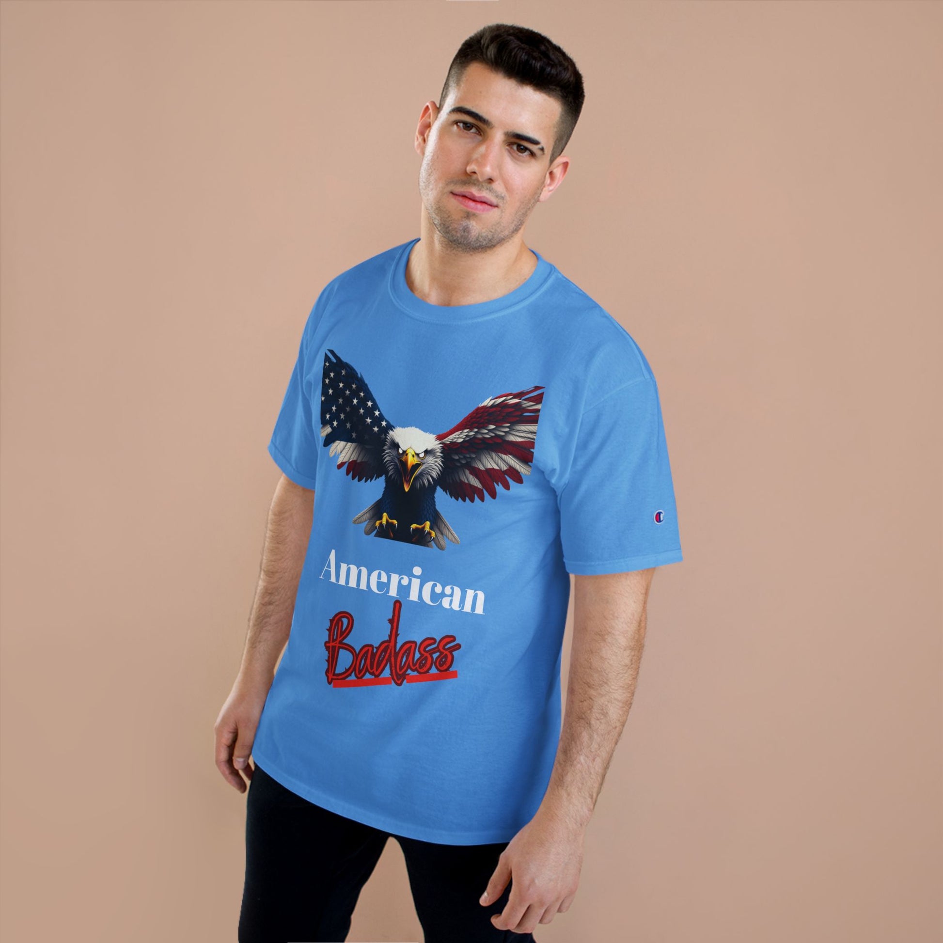 American Badass Patriotic Eagle on a Champion T-shirt