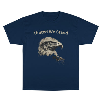 United We Stand text above an eagle head on a Champion Tee