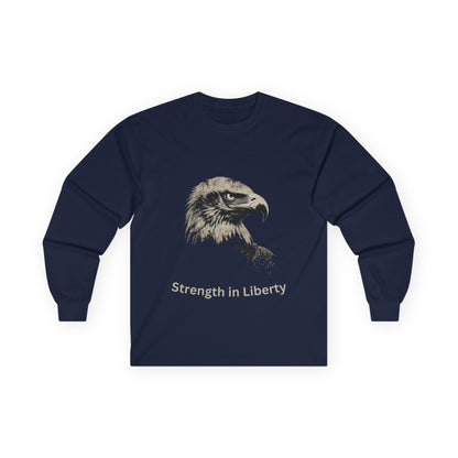 Strength in Liberty text on a Long-Sleeve Tee