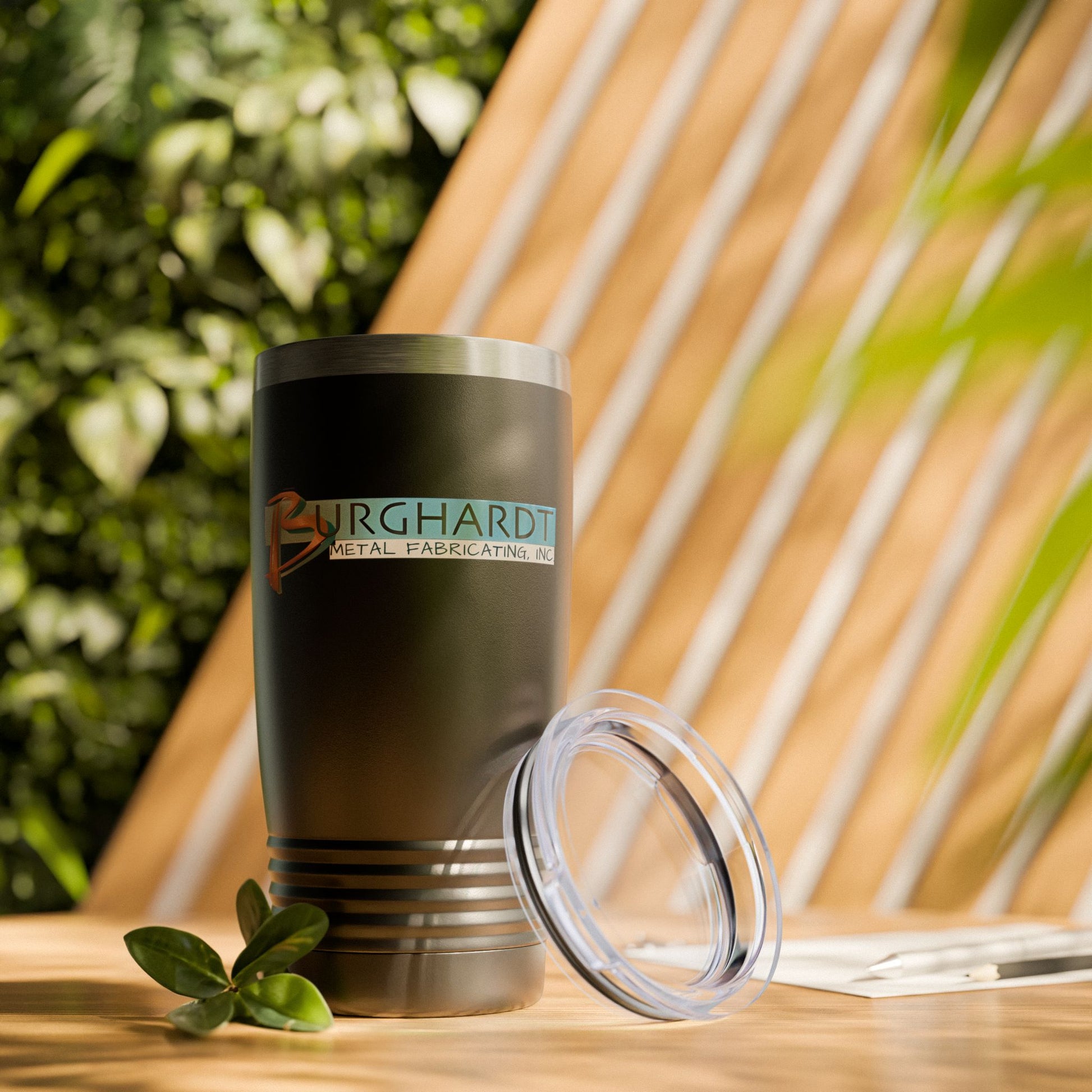 Burghardt Metal Fabricating, Inc., logo on a 20oz Ringneck Tumbler