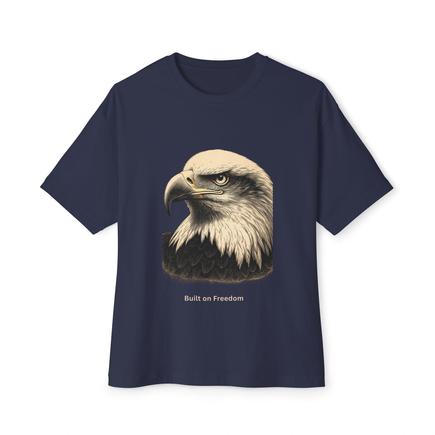 Engraved Eagle - Built for Strength text at the muted of a premium tee