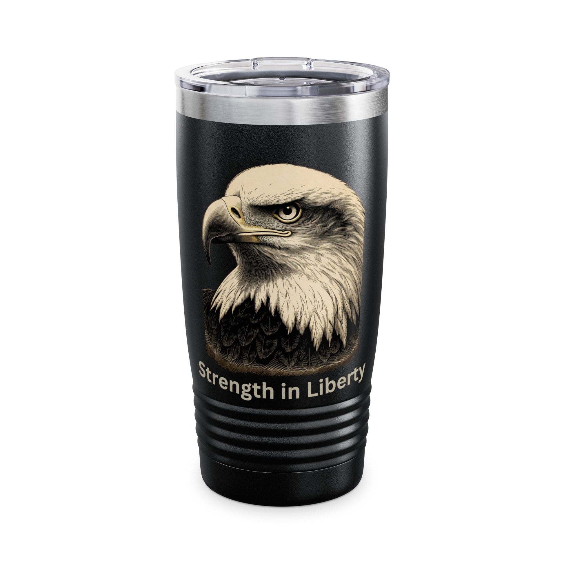 Strength in Liberty text at the bottom of a 20oz Insulated Tumbler