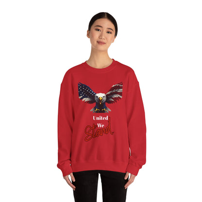 United We Stand Patriotic Eagle text on a Crewneck Sweatshirt