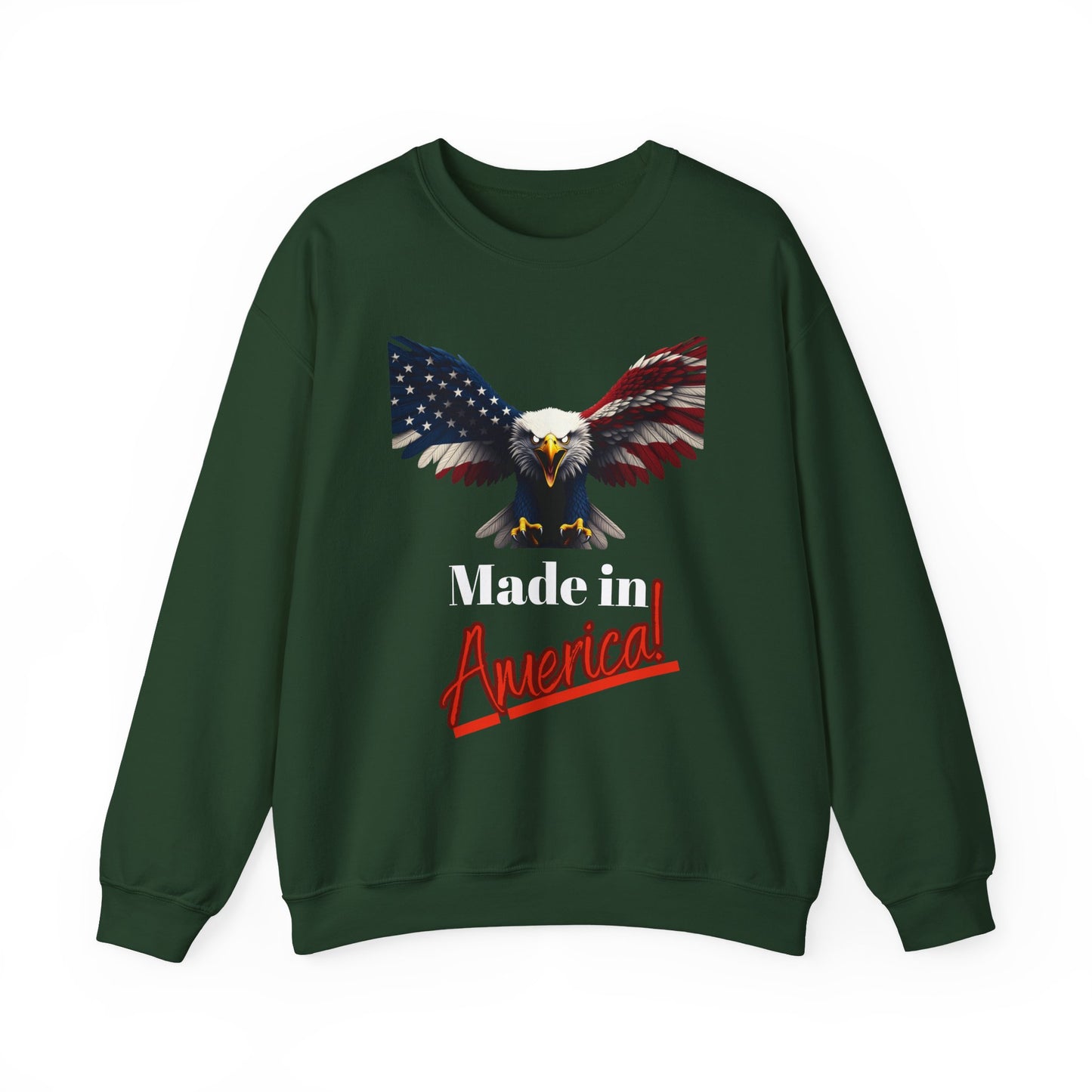 Made In America Patriotic Eagle text on a Crewneck Sweatshirt