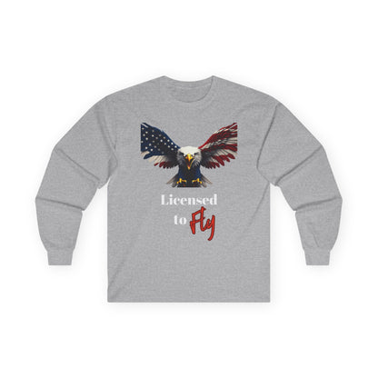 Licensed To Fly Patriotic Eagle on a long sleeve tee