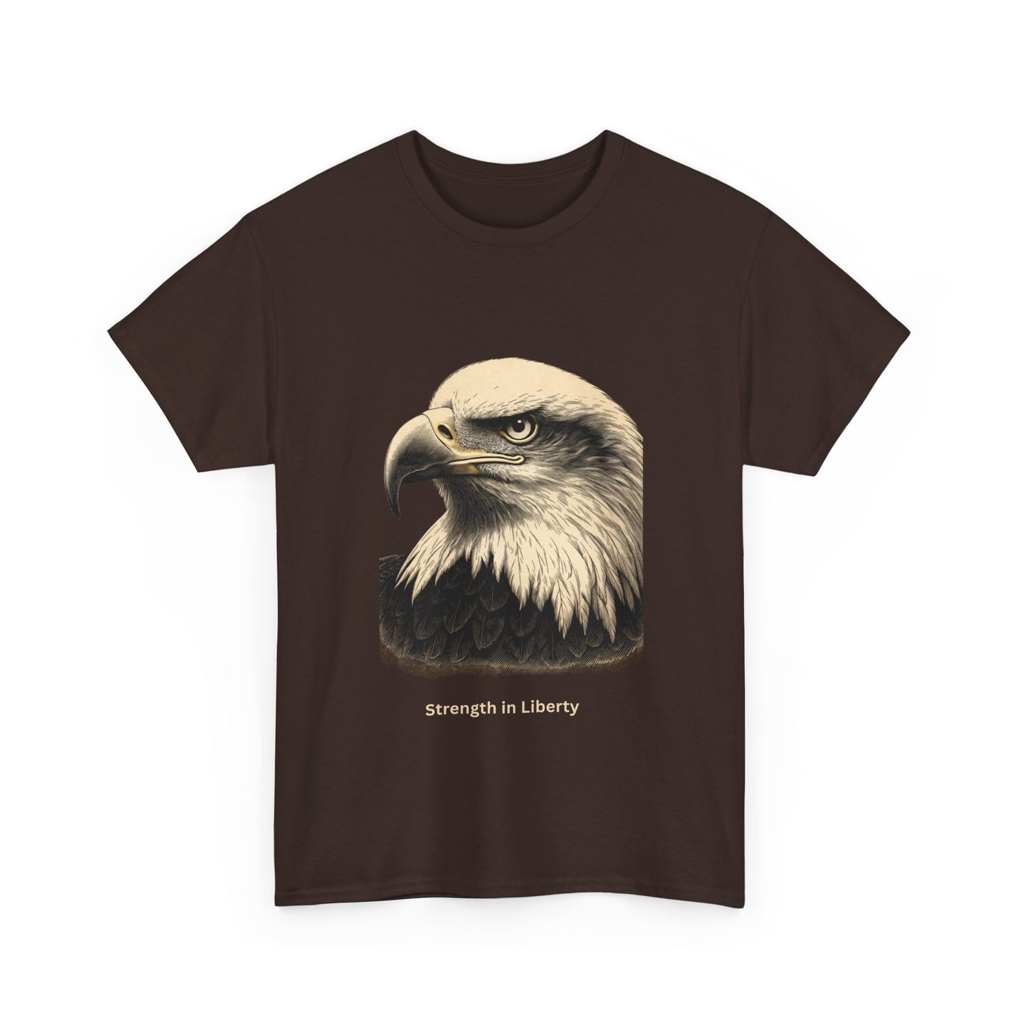 Engraved Eagle - Strength in Liberty - muted text on the bottom of a Heavyweight T-shirt