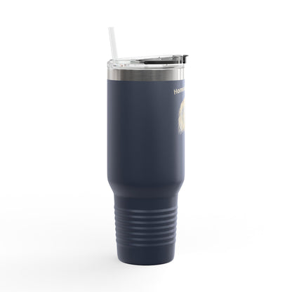 Home of the Brave text on the top of a  40oz Insulated Travel Mug