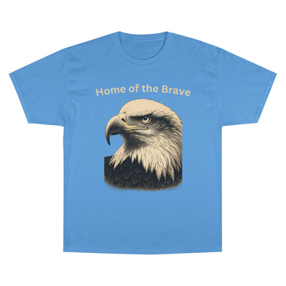 Engraved Eagle - Home of the Brave - text on the top of a Champion Tee