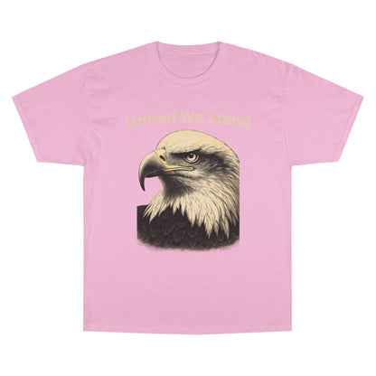 Engraved Eagle - United We Stand - text on the top of a Champion Tee