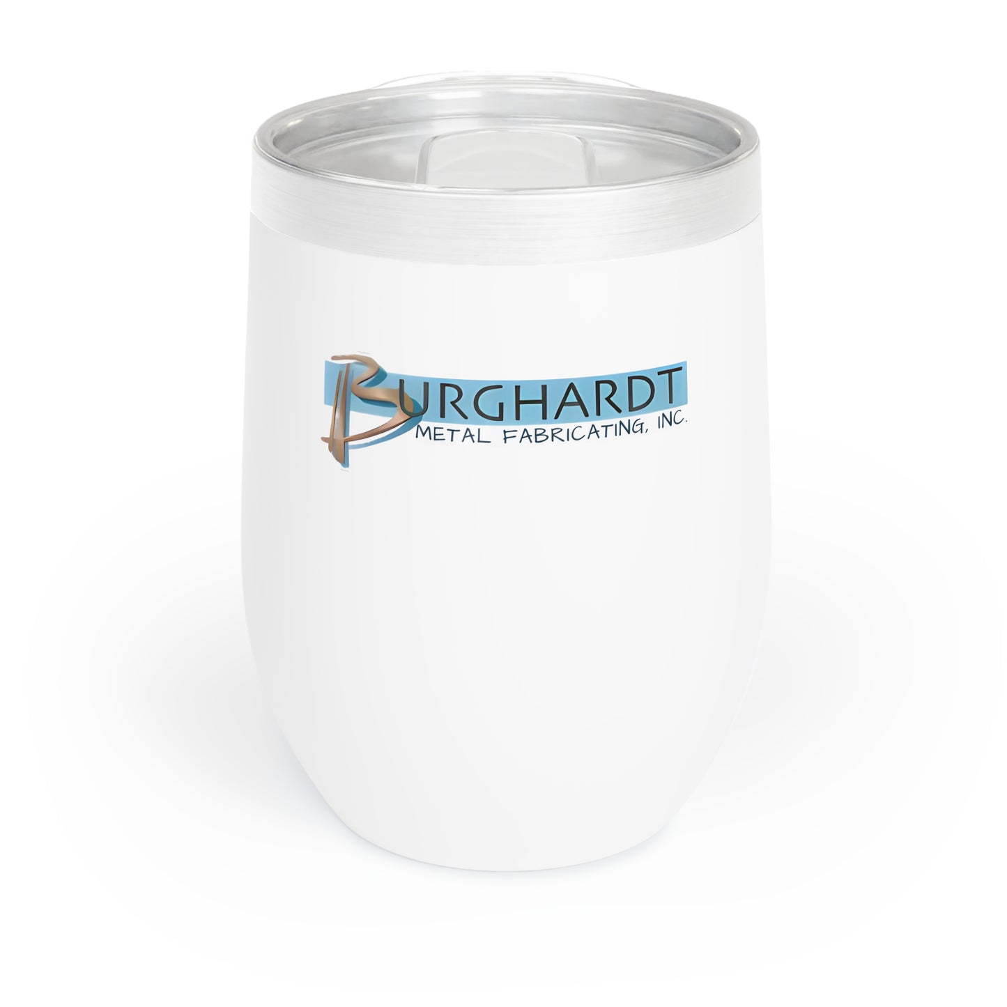 Burghardt Metal Fabricating, Inc., logo on a 12oz Chill Wine Tumbler