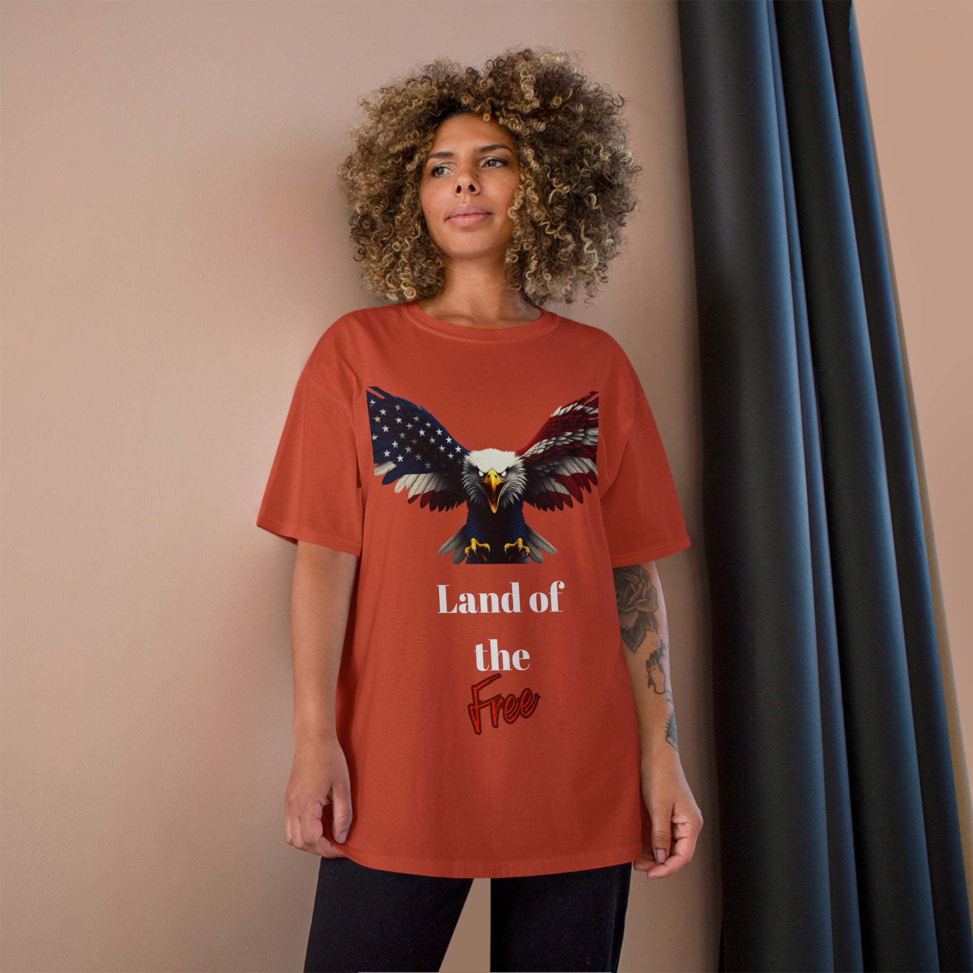 Land Of The Free Patriotic Eagle on a Champion T-shirt
