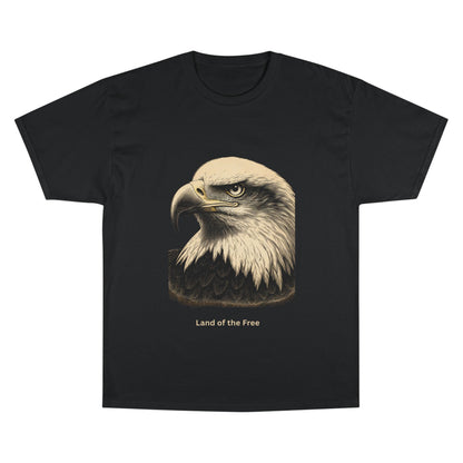 Engraved Eagle - Land of the Free - text on the muted of a Champion Tee