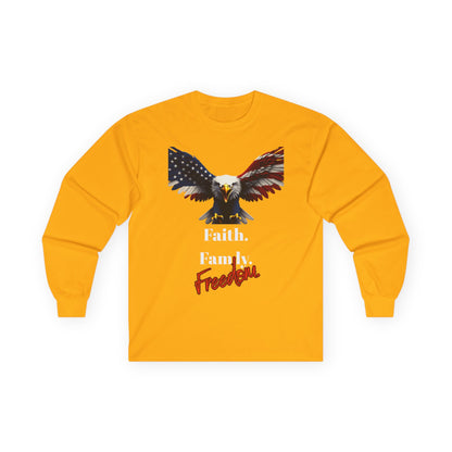 Faith. Family. Freedom Patriotic Eagle on a long sleeve tee