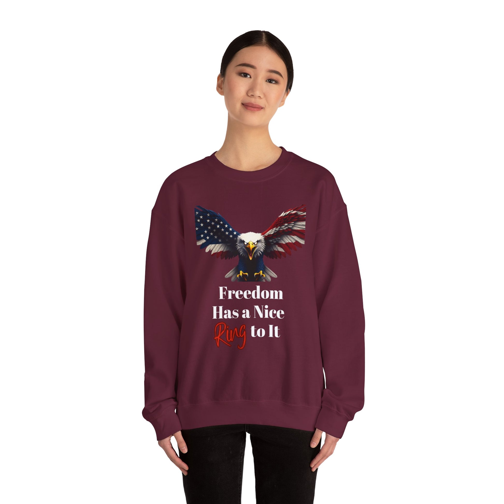Freedom Has A Nice Ring To It Patriotic Eagle text on a Crewneck Sweatshirt