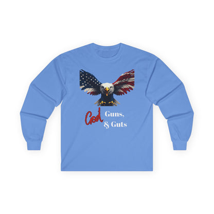God Guns & Guts Patriotic Eagle on a long sleeve tee