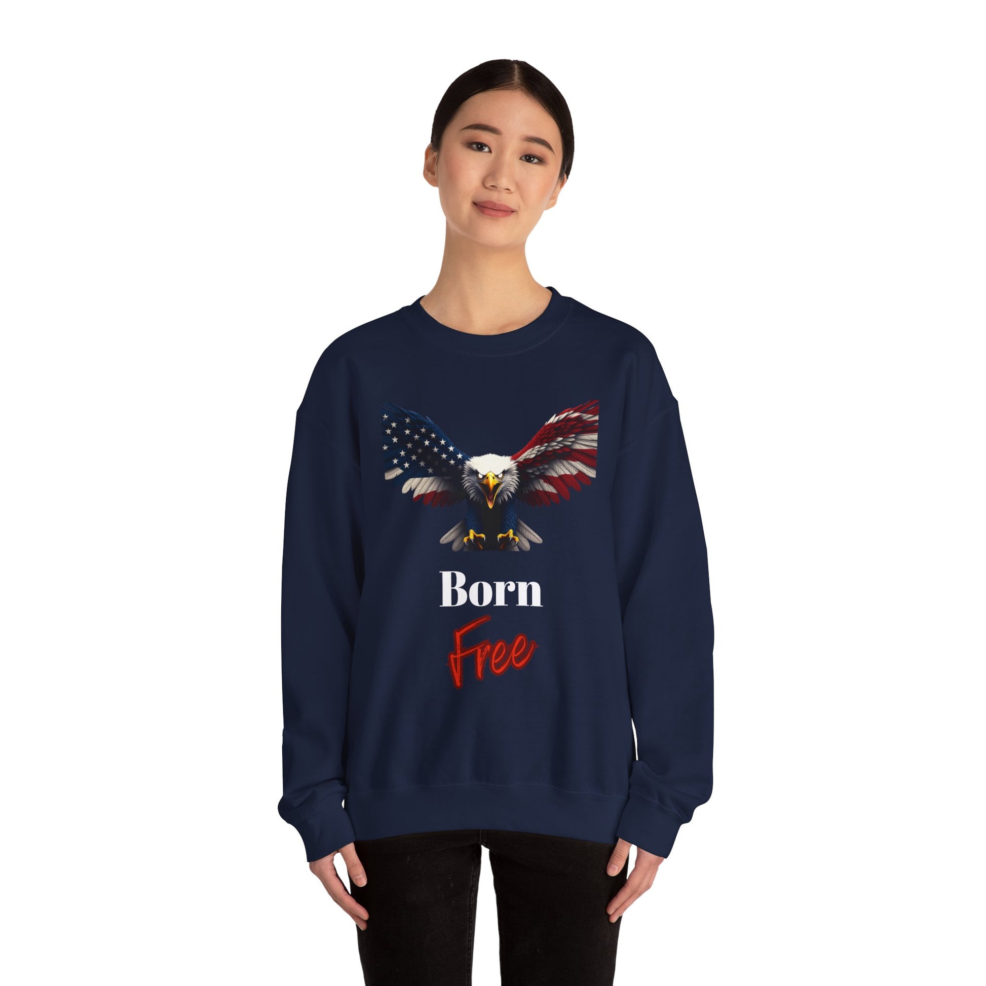 Born Free Patriotic Eagle text on a Crewneck Sweatshirt