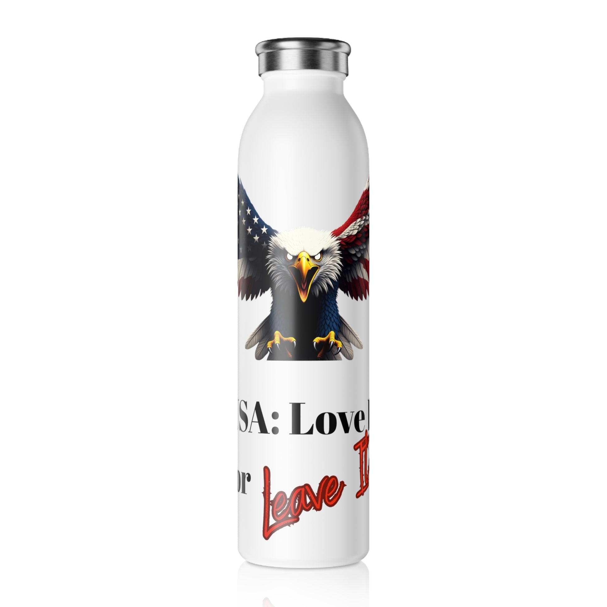 USA Love It Or Leave It Patriotic Eagle on a 20oz Stainless Steel Water Bottle