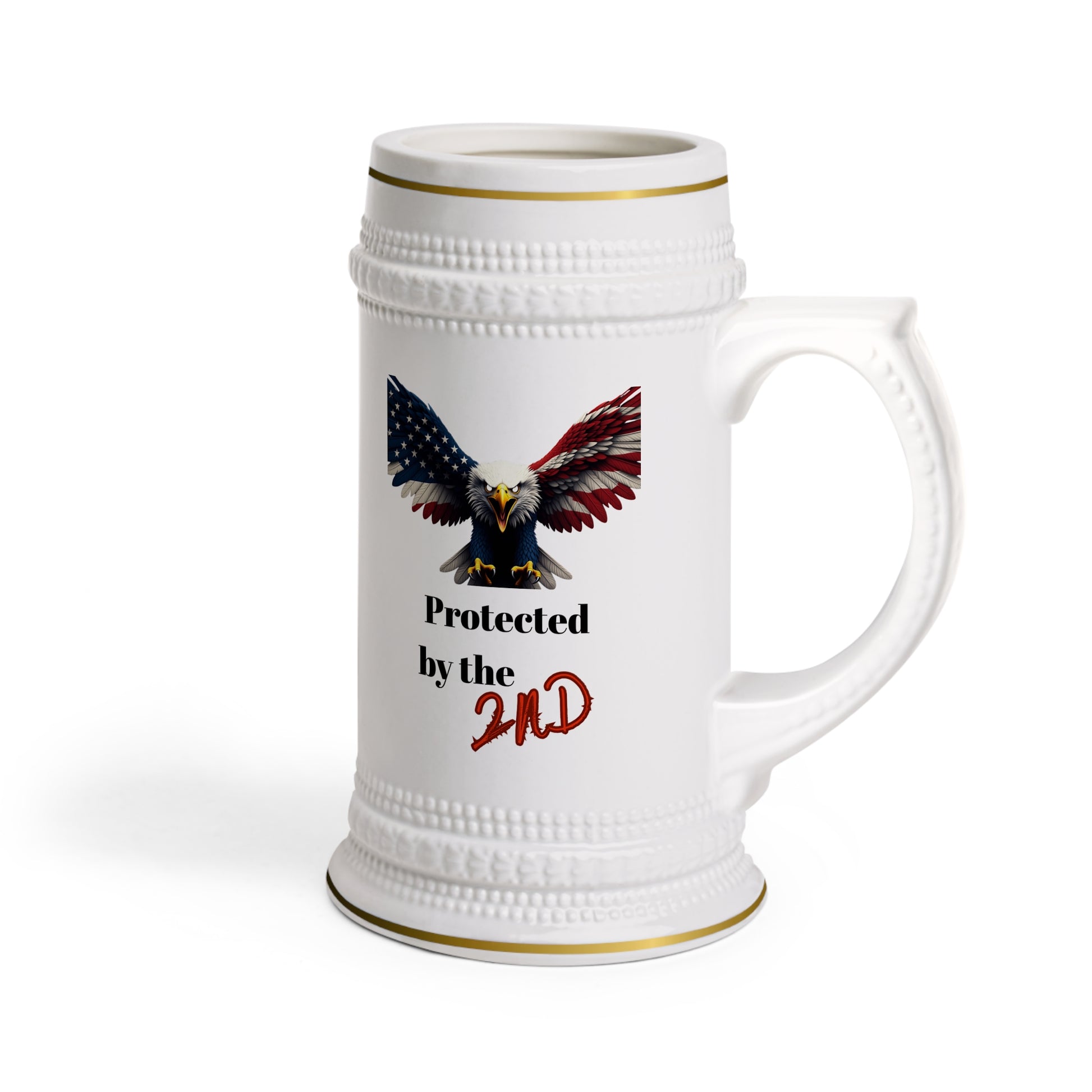 Protected By The 2nd Patriotic Eagle on a 22oz Ceramic Beer Stein