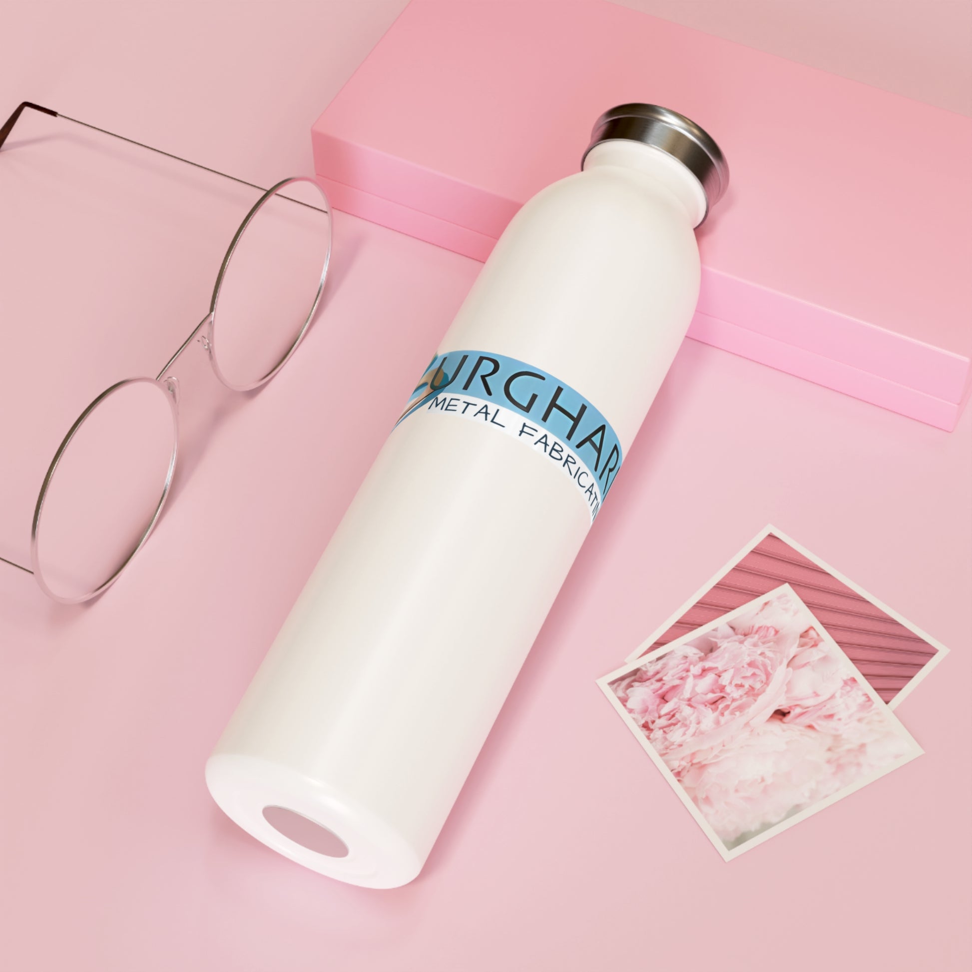 Burghardt Metal Fabricating, Inc., logo on a  20oz Slim Water Bottle