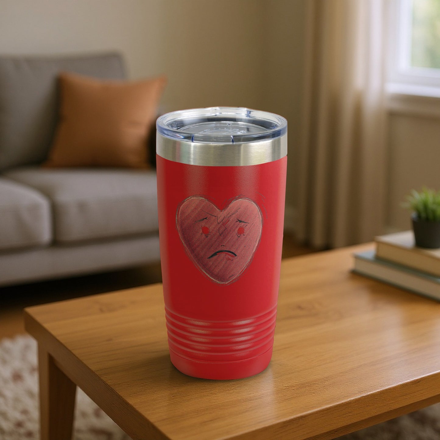 Sad Heart Illustration on Red Insulated Tumbler Product