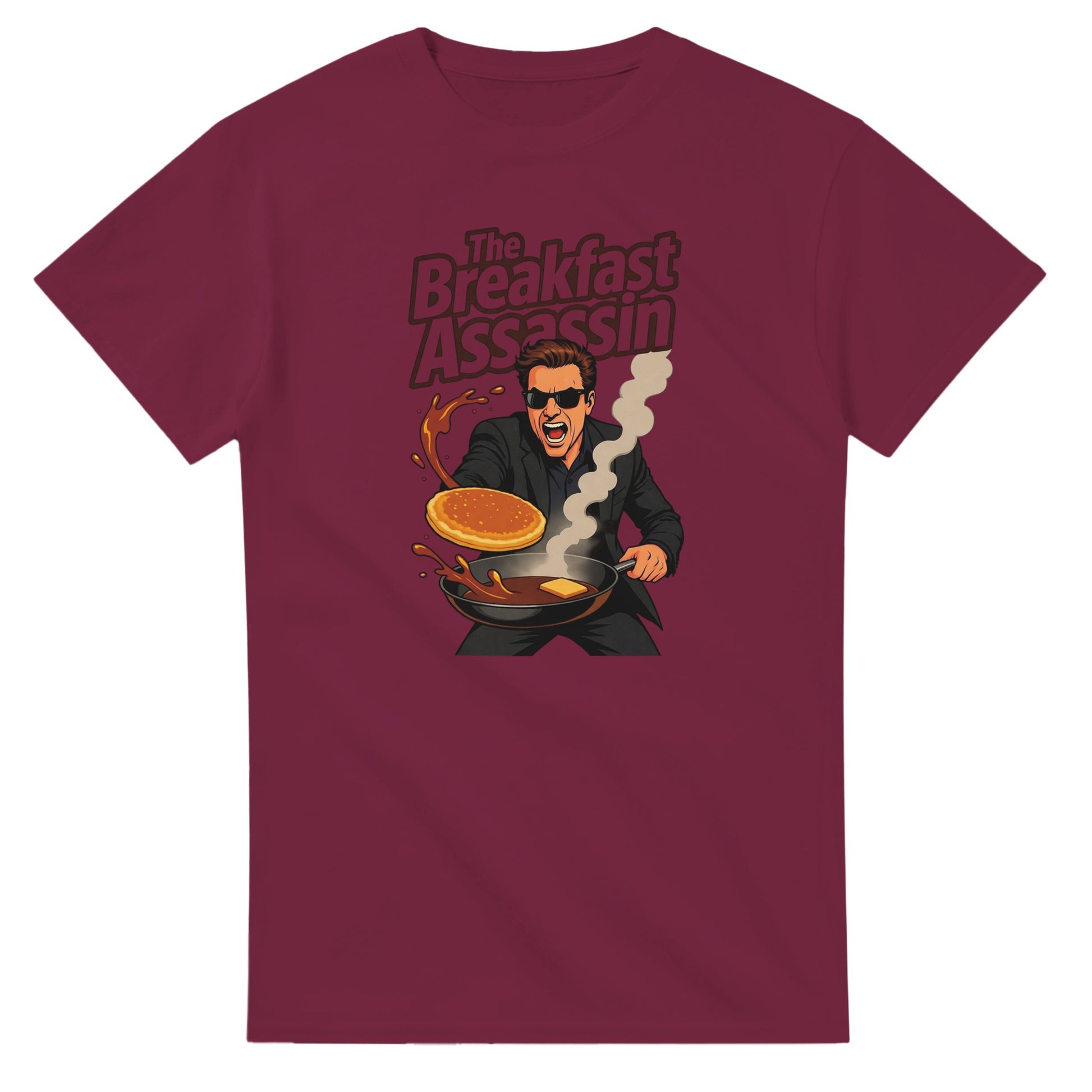 The Breakfast Assassin graphic design on a Heavyweight T-shirt