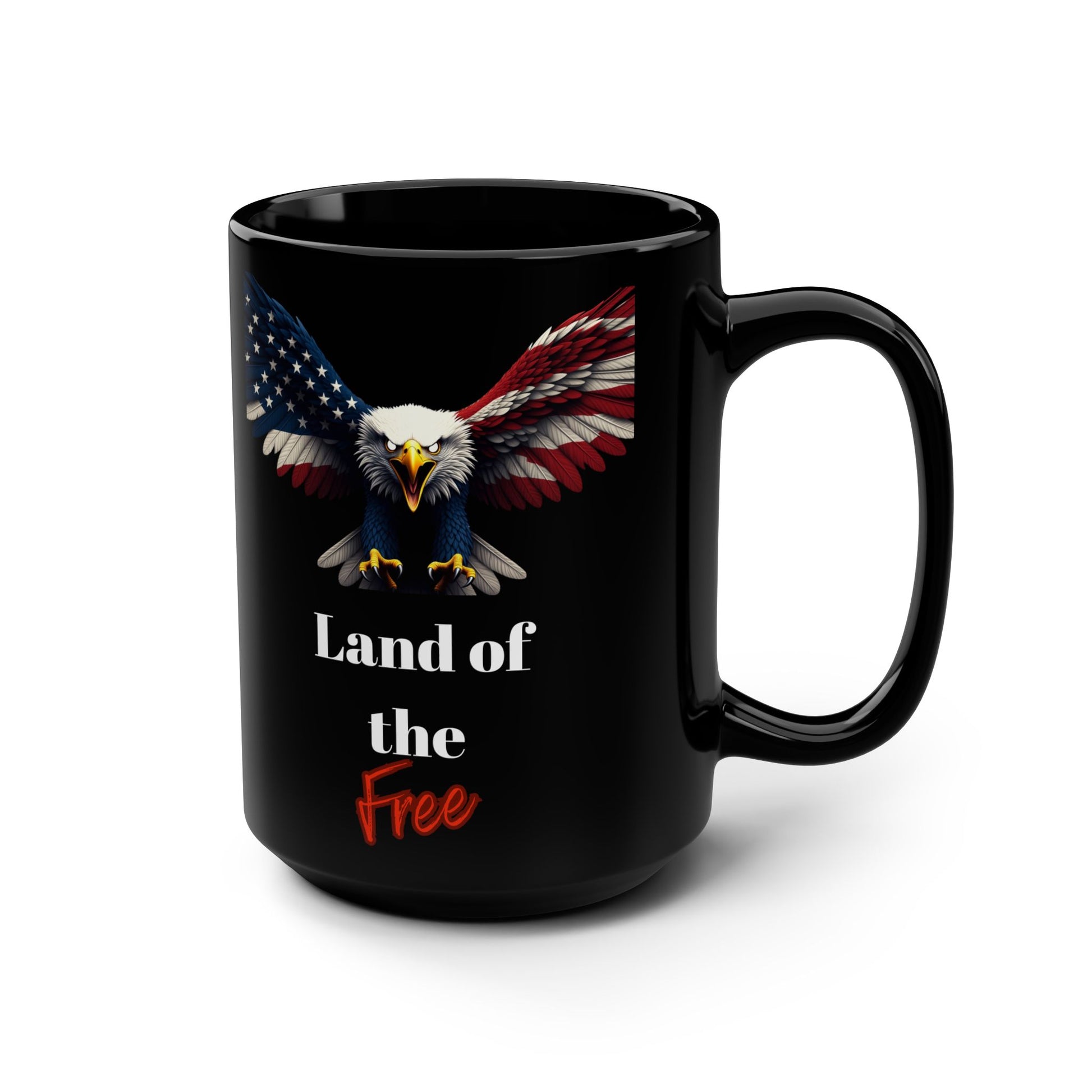 Patriotic Eagle Land Of The Free on a Black Mug 15oz