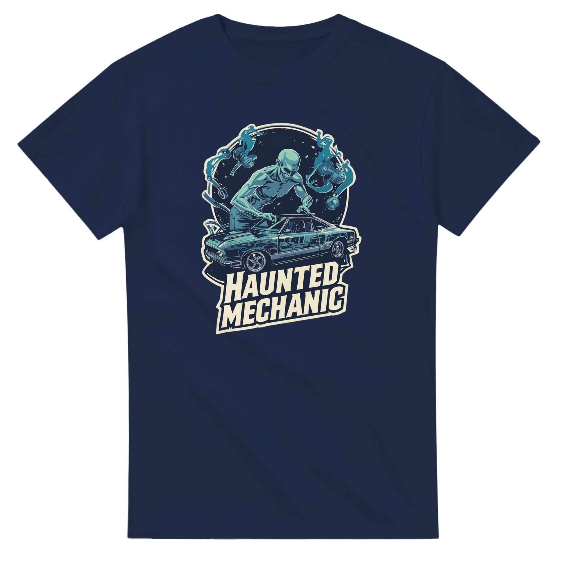 Haunted Mechanic graphic design on a Heavyweight T-shirt