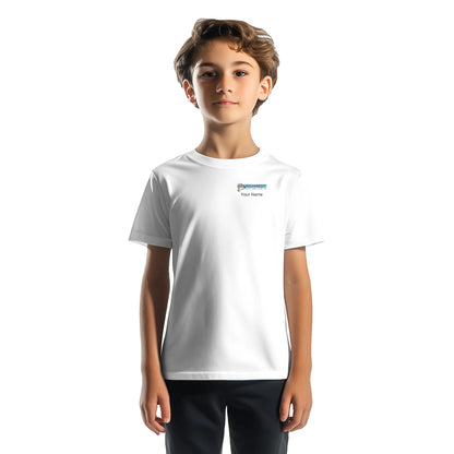 Burghardt Metal Fabricating, Inc., logo on a Performance Kids T-shirt