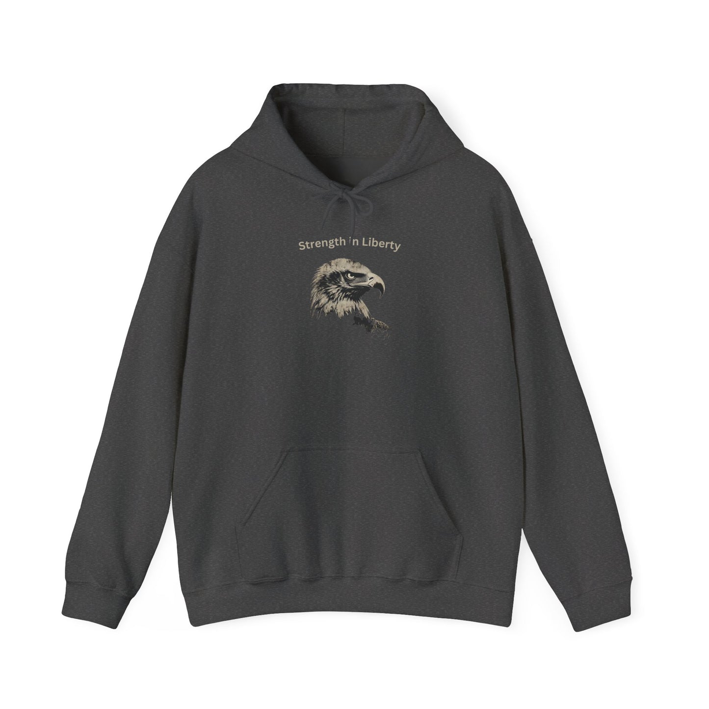 Strength in Liberty text above an eagle head on a Pullover Hoodie