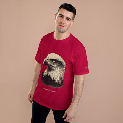 Engraved Eagle - United We Stand - text on the muted of a Champion Tee
