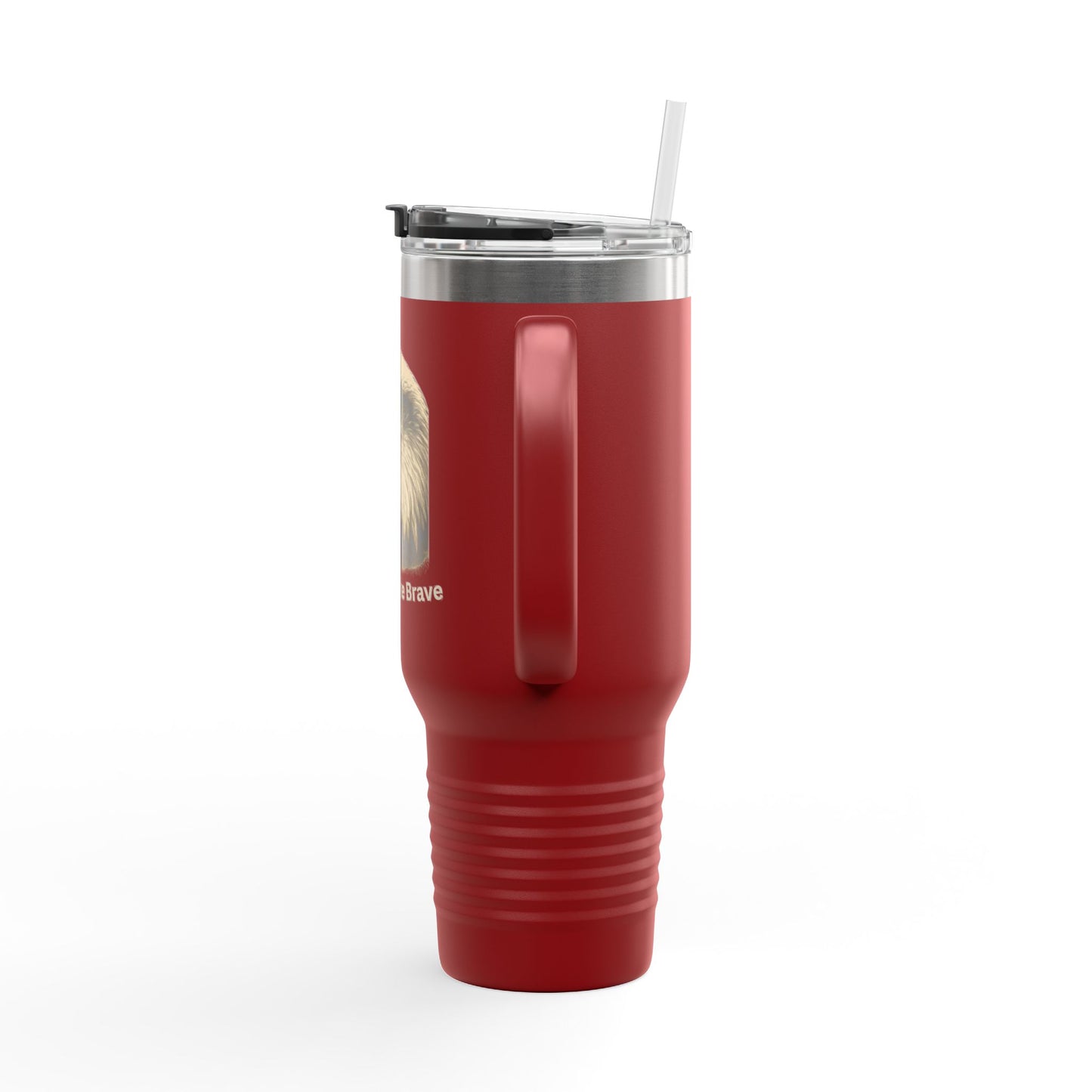 Home of the Brave text on the bottom of a  40oz Insulated Travel Mug