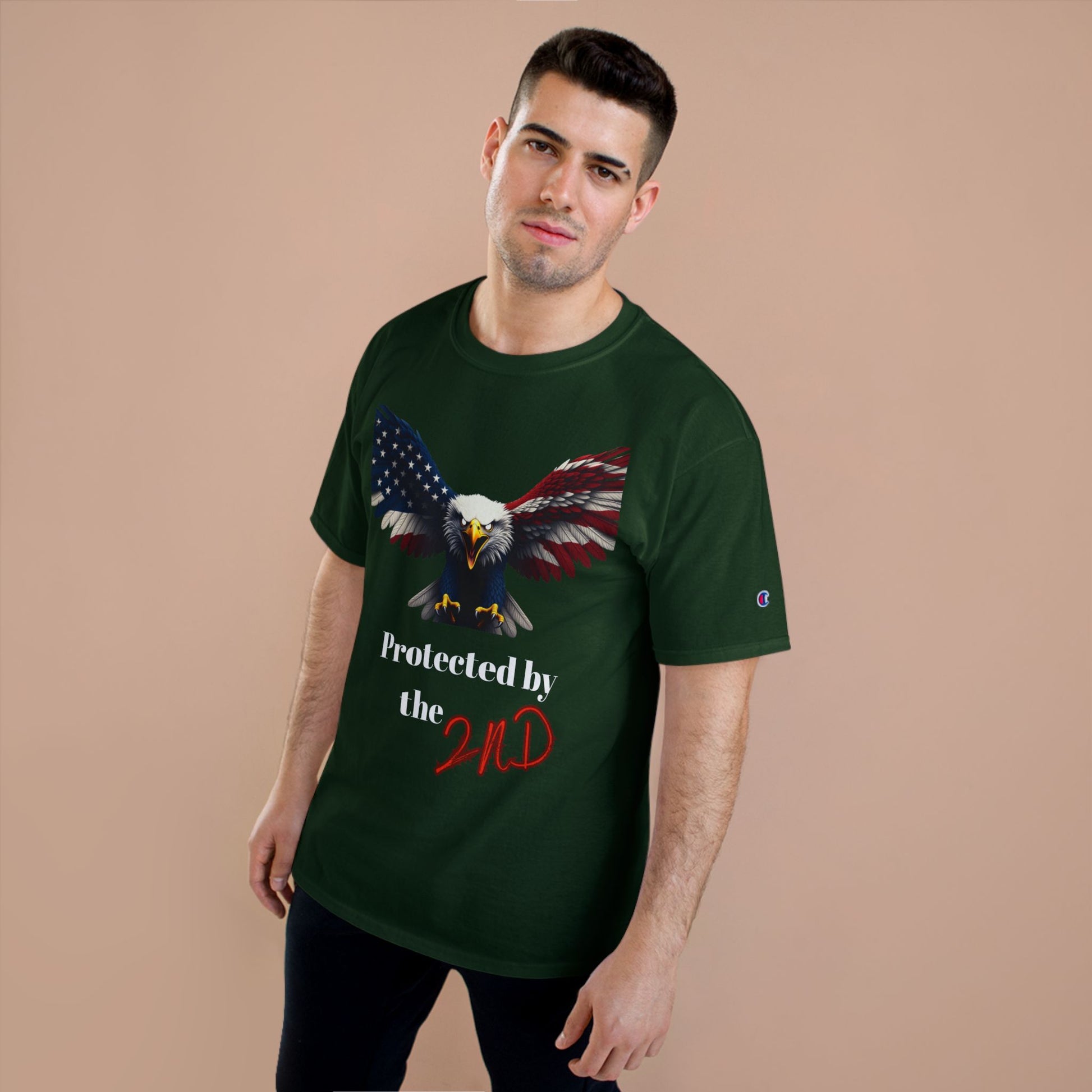 Protected By The 2nd Patriotic Eagle on a Champion T-shirt