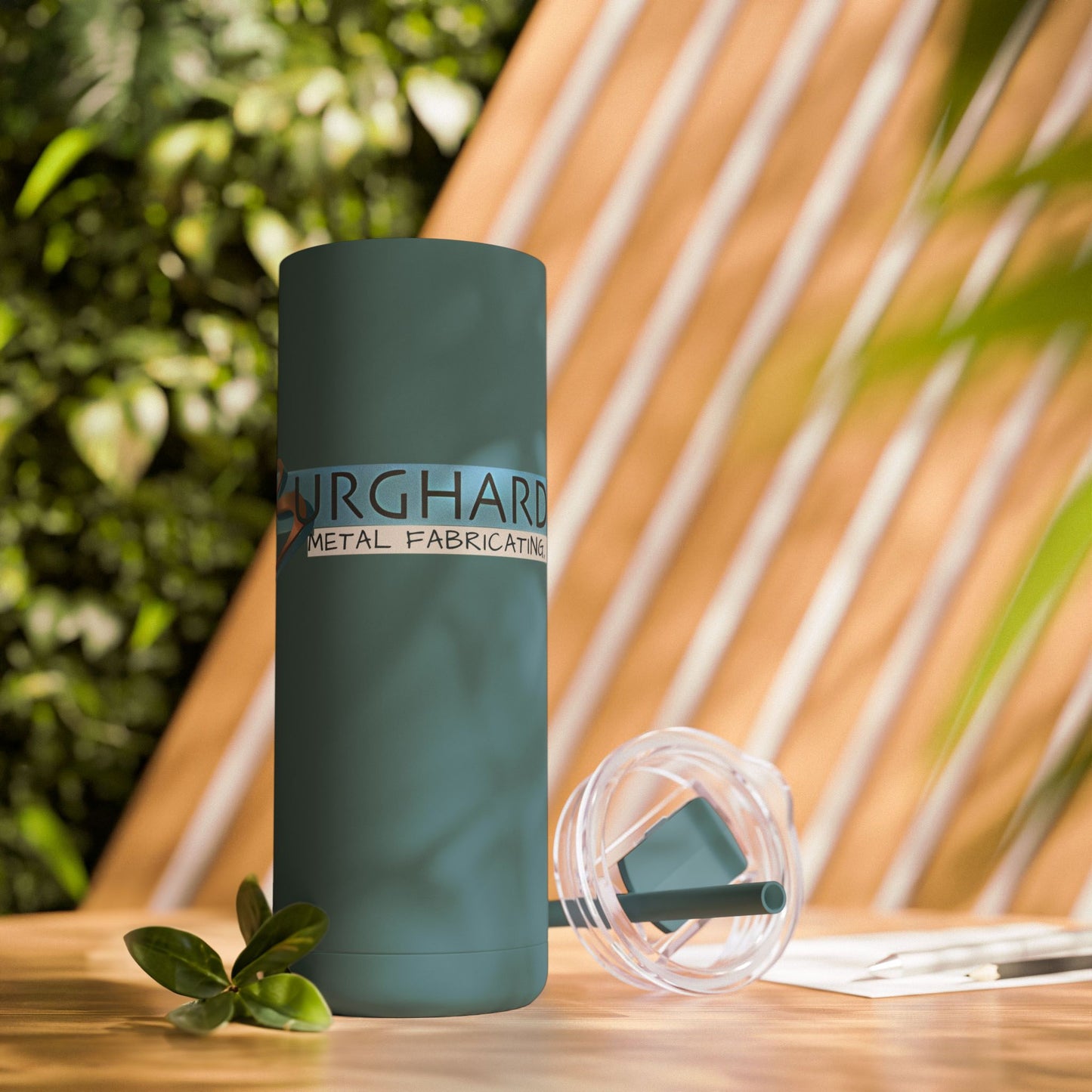 Burghardt Metal Fabricating, Inc., logo on a 20oz Insulated Skinny Tumbler