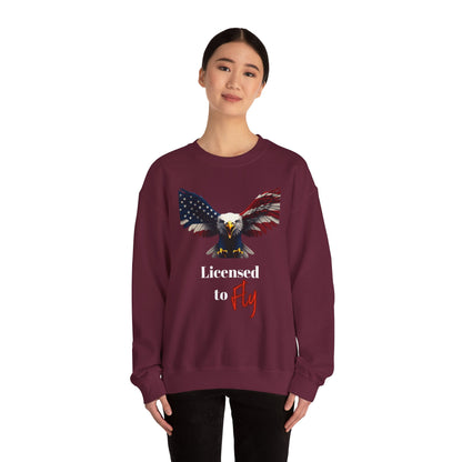 Licensed To Fly Patriotic Eagle text on a Crewneck Sweatshirt