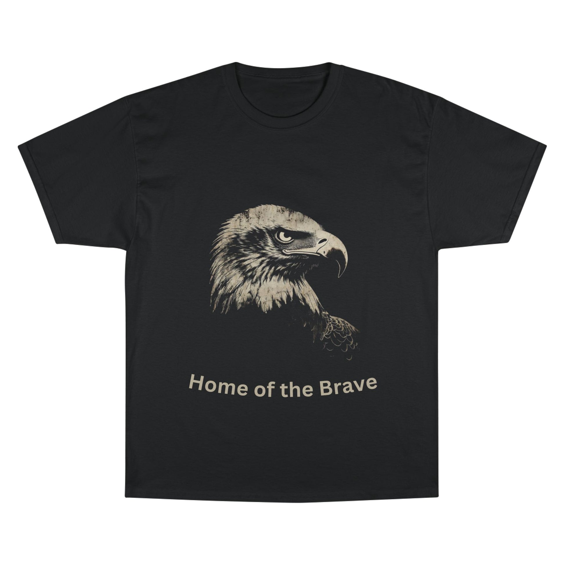 Home of the Brave text below an eagle head on a Champion Tee