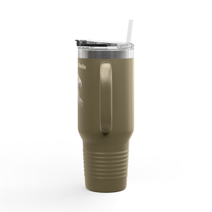 American Made text on the top of a  40oz Insulated Travel Mug