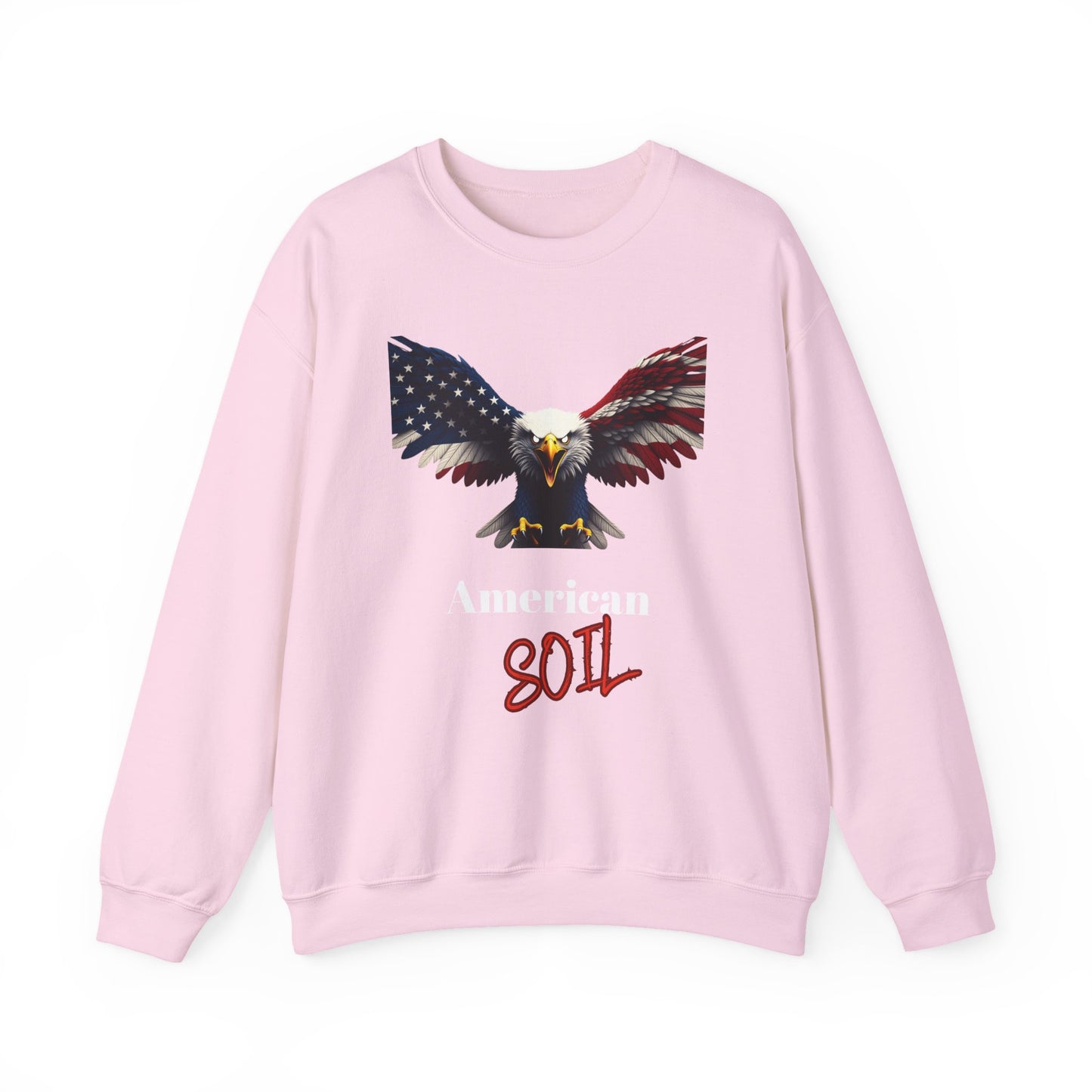 American Soil Patriotic Eagle text on a Crewneck Sweatshirt