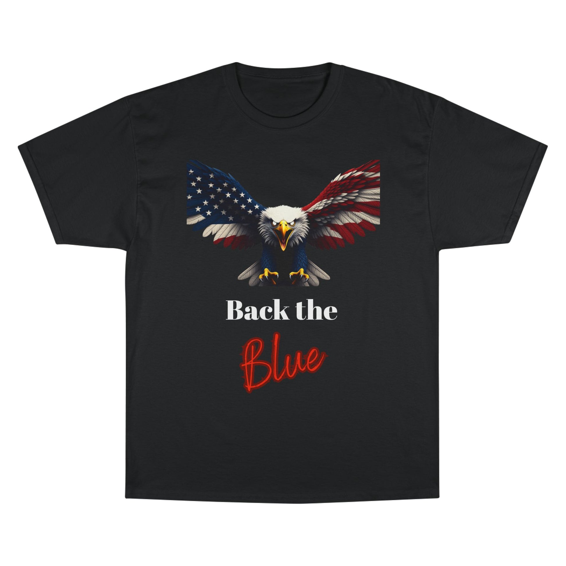 Back The Blue Patriotic Eagle on a Champion T-shirt