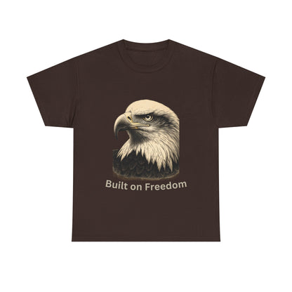 Engraved Eagle - Built of Freedom - text on the bottom of a Heavyweight T-shirt