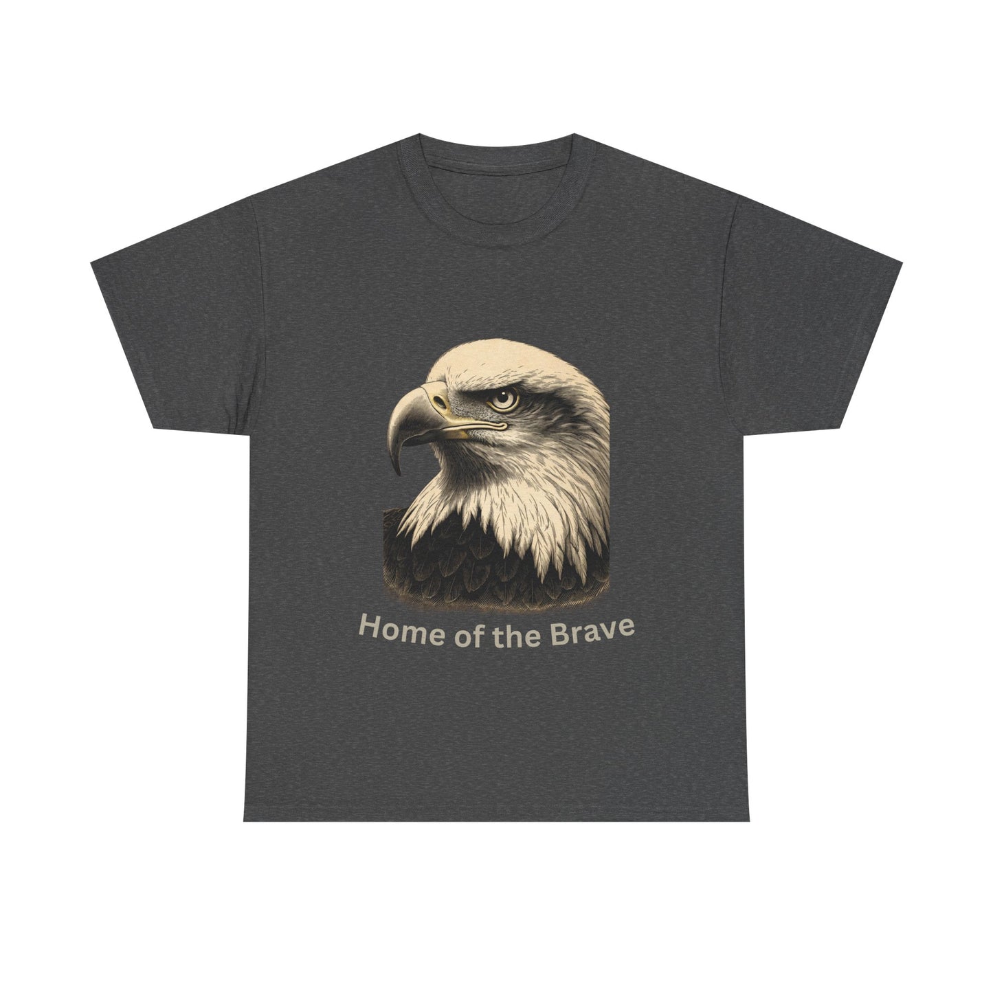 Engraved Eagle - Home of the Brave - text on the bottom of a Heavyweight T-shirt