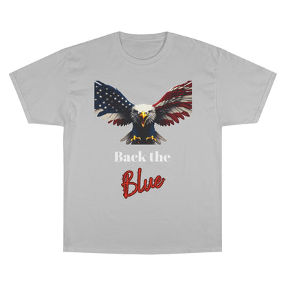 Back The Blue Patriotic Eagle on a Champion T-shirt