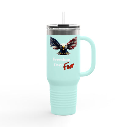 Freedom Over Fear Patriotic Eagle on a 40oz tumbler