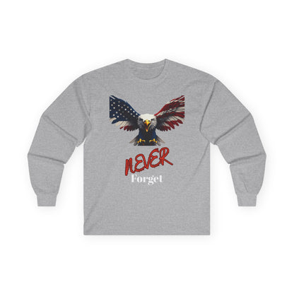 Never Forget Patriotic Eagle on a long sleeve tee