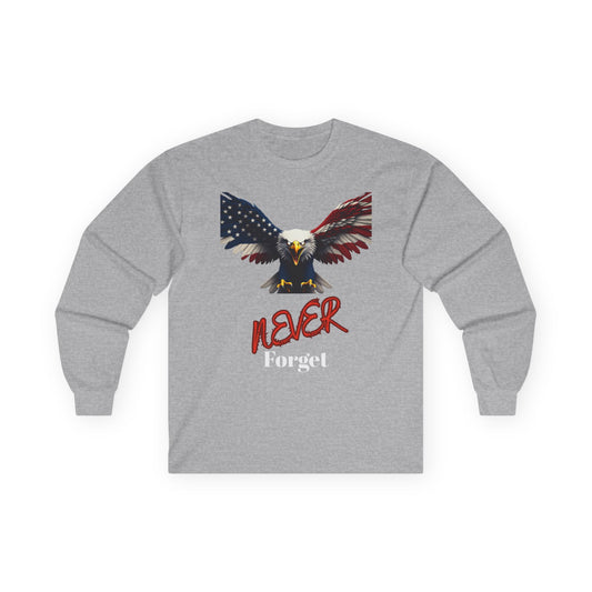 Never Forget Patriotic Eagle on a long sleeve tee
