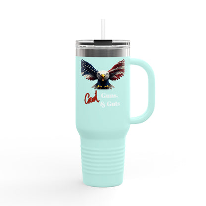 God Guns & Guts Patriotic Eagle on a 40oz tumbler